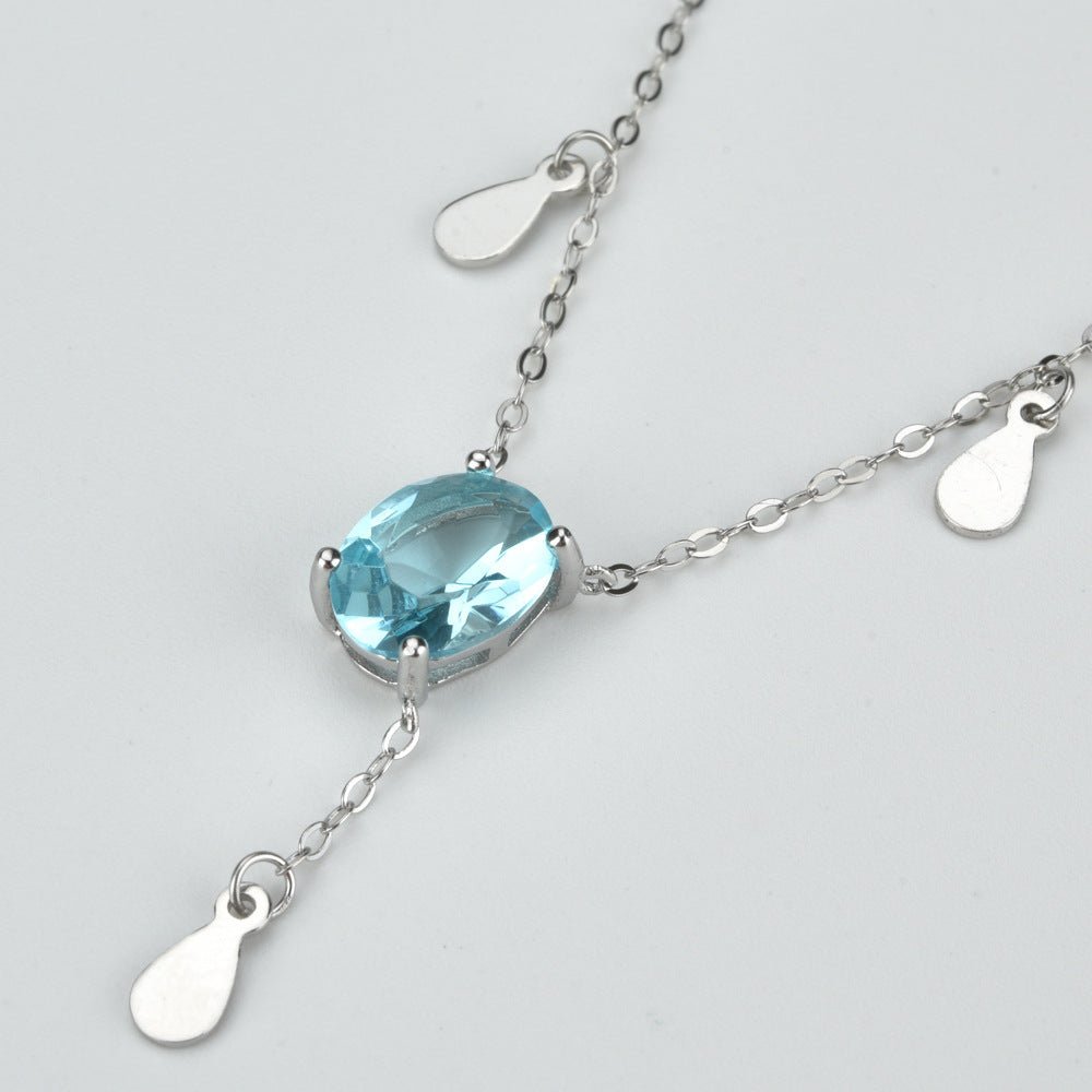 Silver Blue Diamond Fashion Necklace For Women - IVOIRART.COM