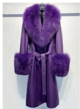 Slim-fit Leather Sheepskin Fox Fur Coat - IVOIRART.COM