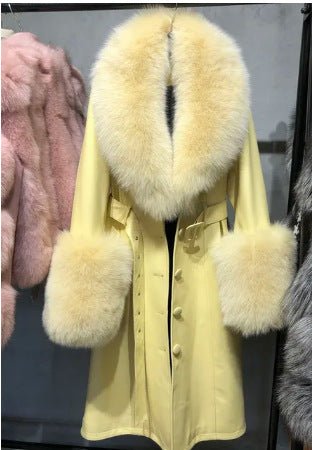 Slim-fit Leather Sheepskin Fox Fur Coat - IVOIRART.COM