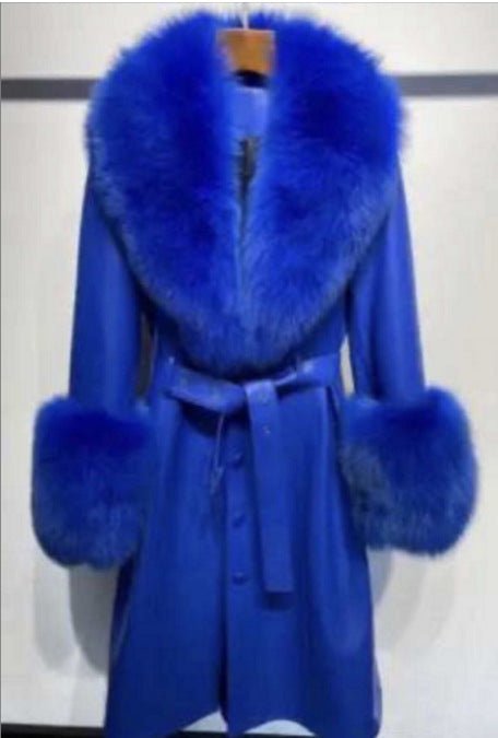 Slim-fit Leather Sheepskin Fox Fur Coat - IVOIRART.COM