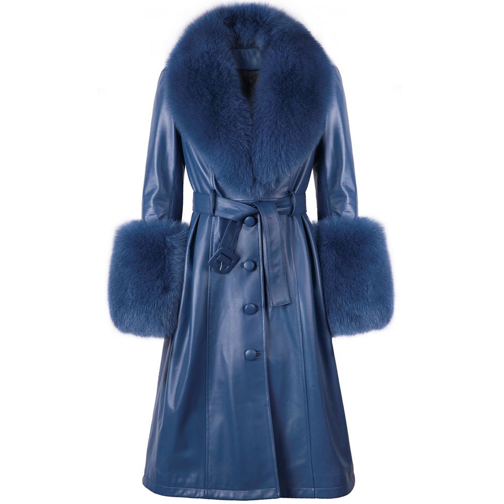 Slim-fit Leather Sheepskin Fox Fur Coat - IVOIRART.COM