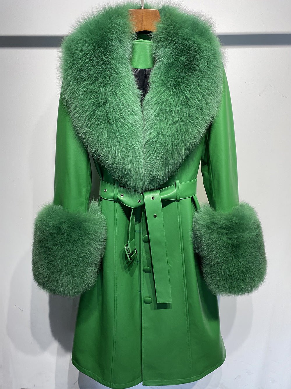 Slim-fit Leather Sheepskin Fox Fur Coat - IVOIRART.COM