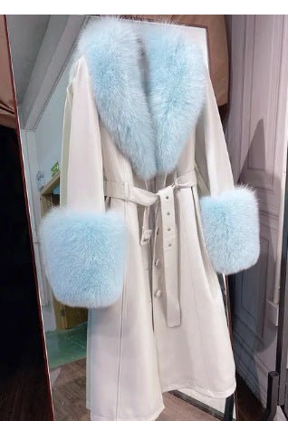Slim-fit Leather Sheepskin Fox Fur Coat - IVOIRART.COM