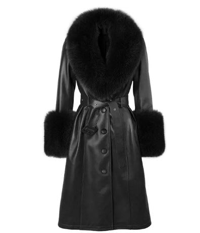 Slim-fit Leather Sheepskin Fox Fur Coat - IVOIRART.COM