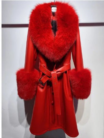 Slim-fit Leather Sheepskin Fox Fur Coat - IVOIRART.COM