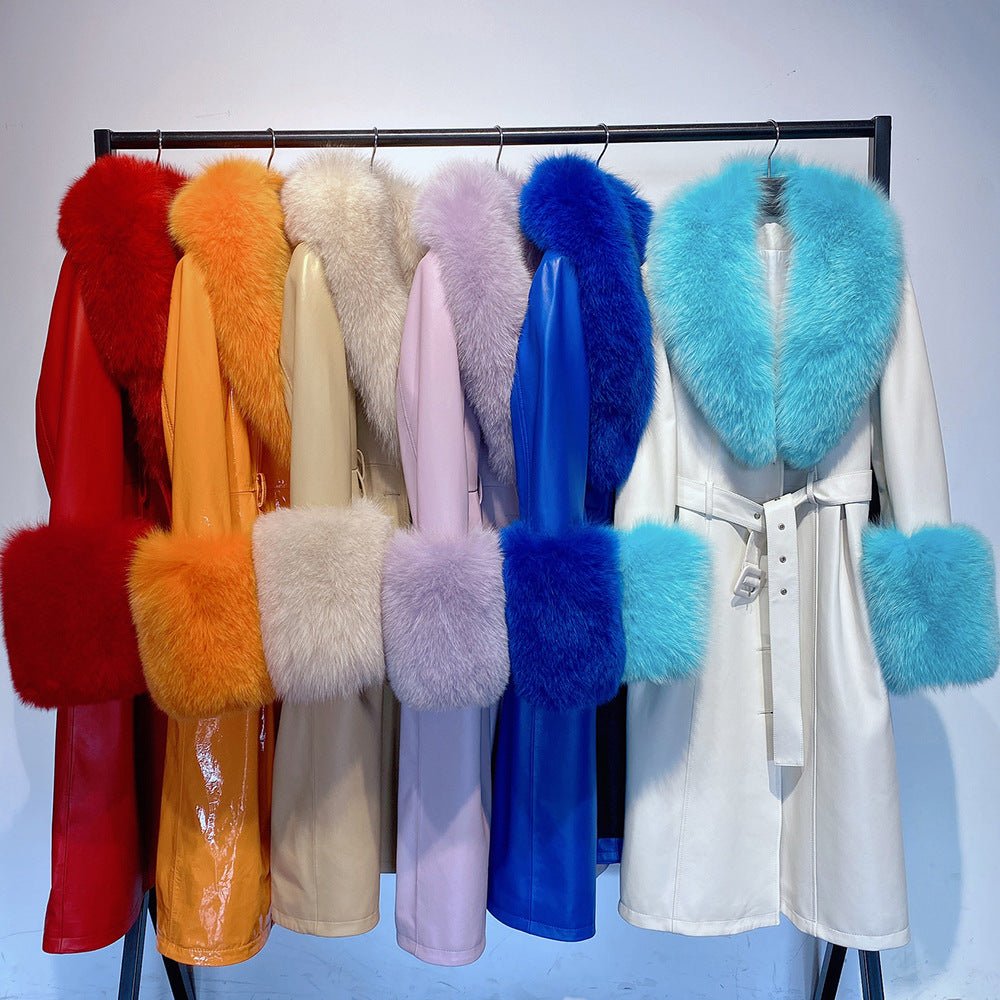Slim-fit Leather Sheepskin Fox Fur Coat - IVOIRART.COM