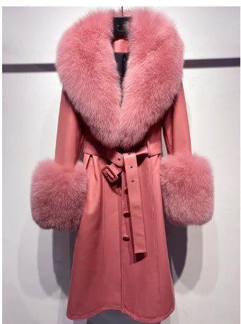 Slim-fit Leather Sheepskin Fox Fur Coat - IVOIRART.COM