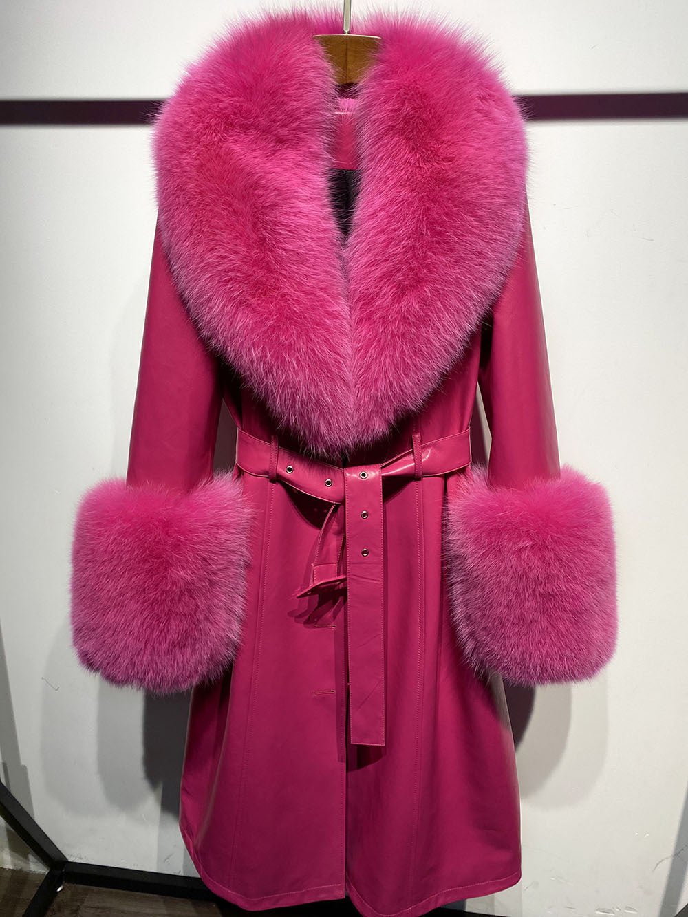 Slim-fit Leather Sheepskin Fox Fur Coat - IVOIRART.COM