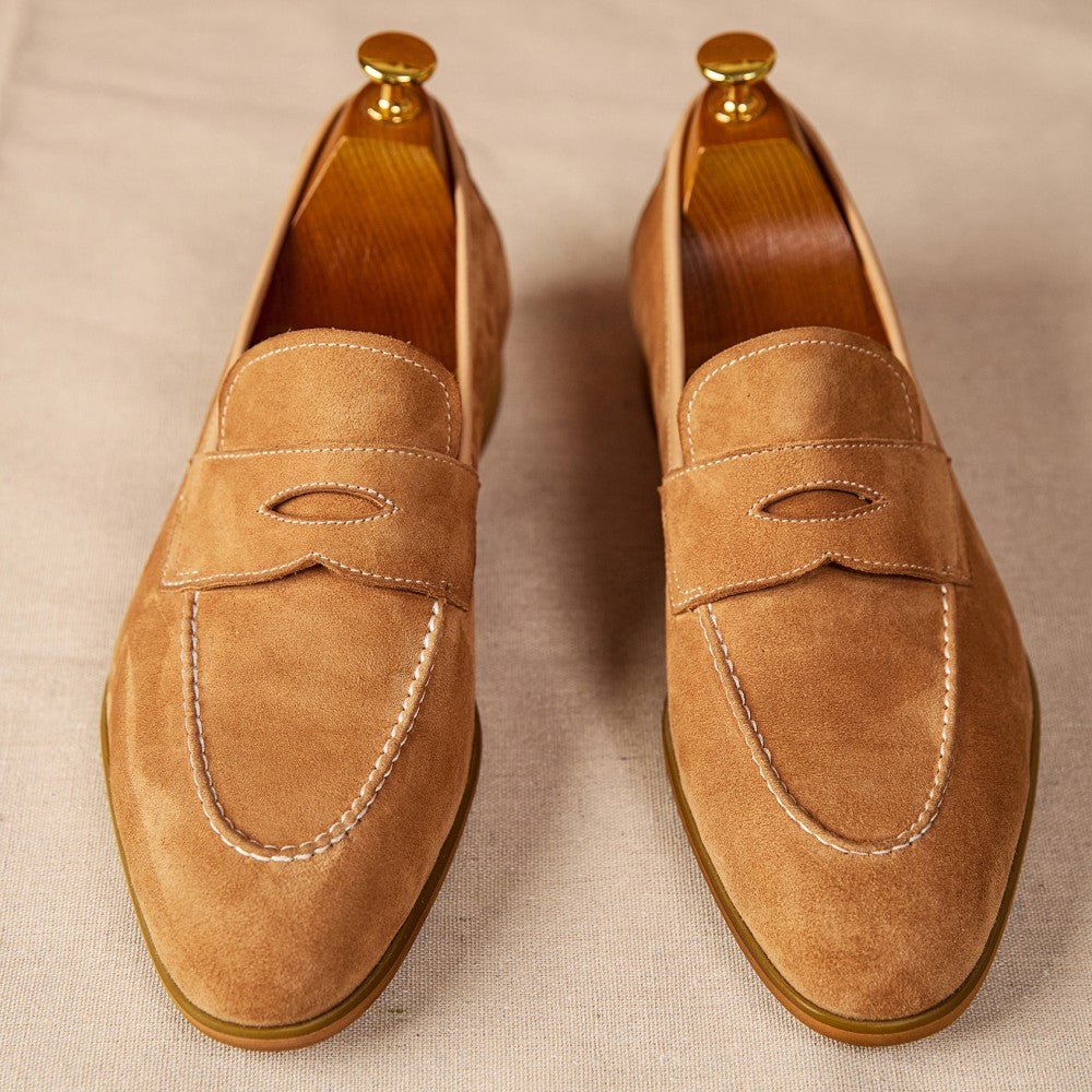Slip-on Brown Suede Leather Shoes - IVOIRART.COM
