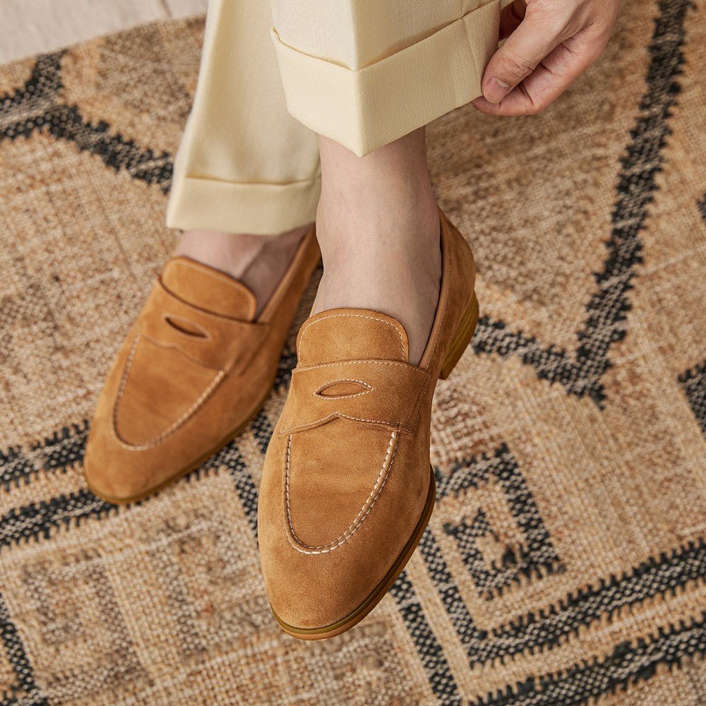 Slip-on Brown Suede Leather Shoes - IVOIRART.COM