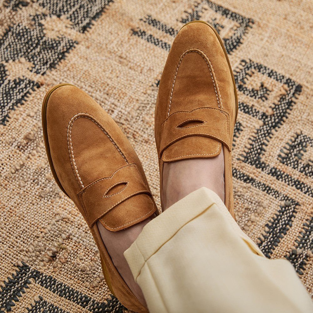 Slip-on Brown Suede Leather Shoes - IVOIRART.COM