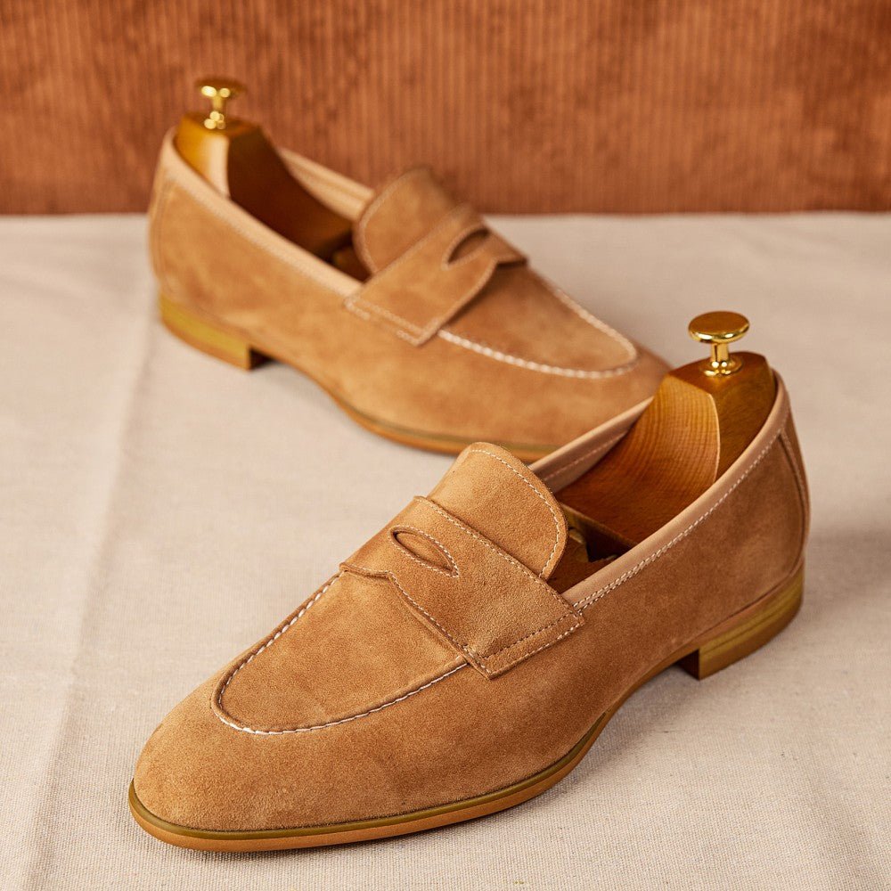 Slip-on Brown Suede Leather Shoes - IVOIRART.COM