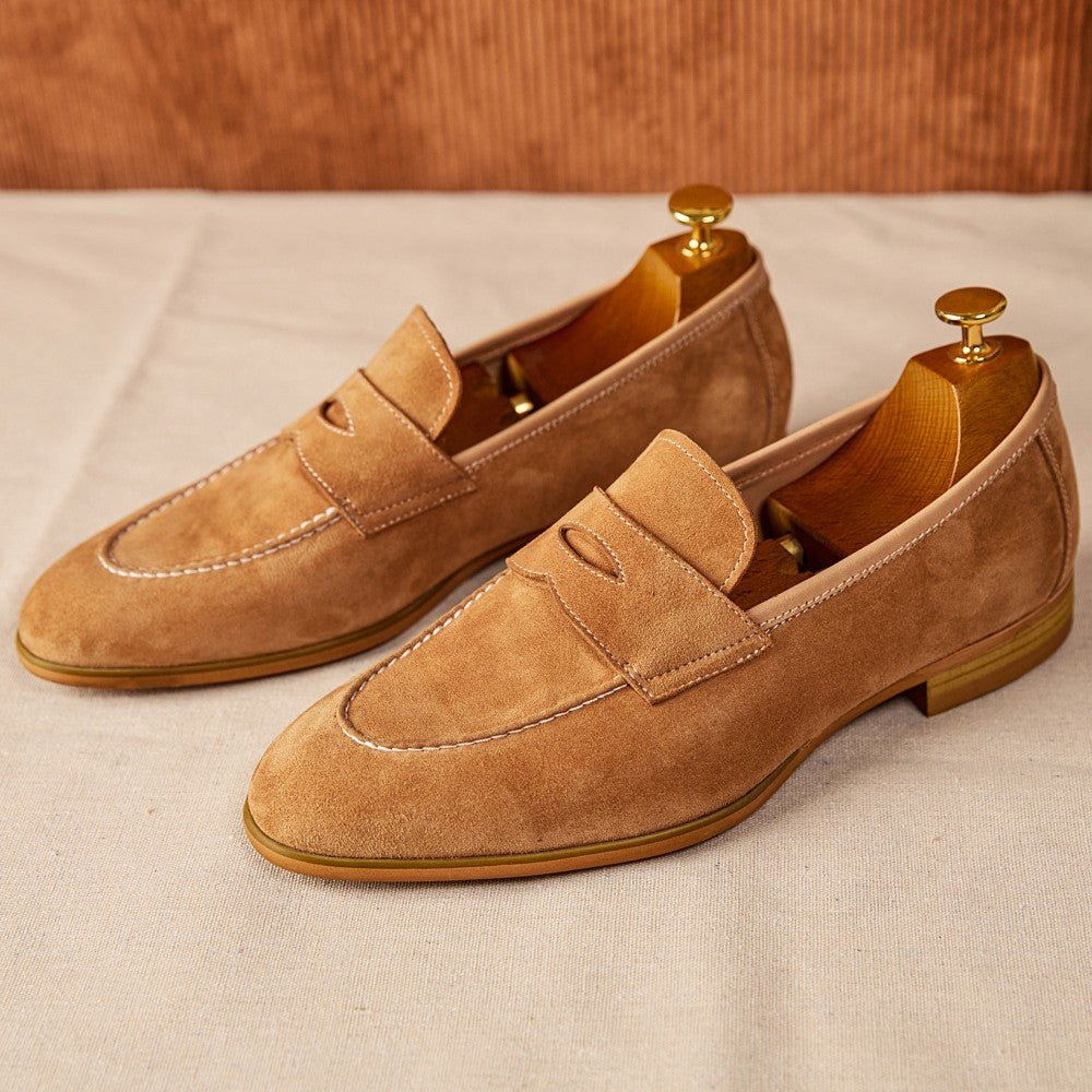 Slip-on Brown Suede Leather Shoes - IVOIRART.COM