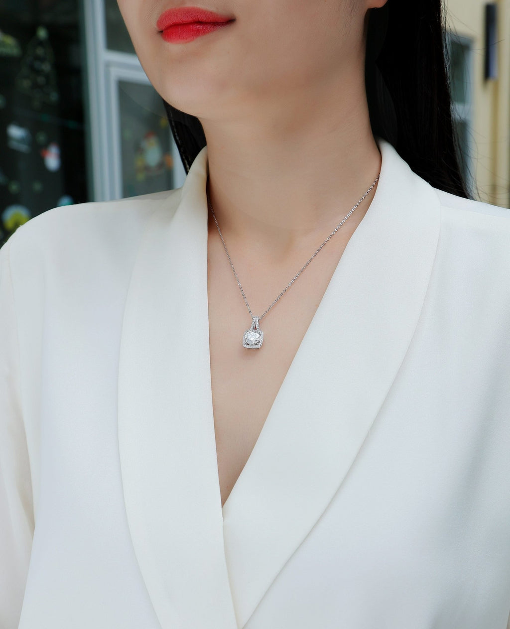 Small Square Diamond - Set With Top-quality Moissanite, Fashionable And Light Luxury Jewelry, Silver Pendant Necklace S925, Silver-plated Platinum - IVOIRART.COM