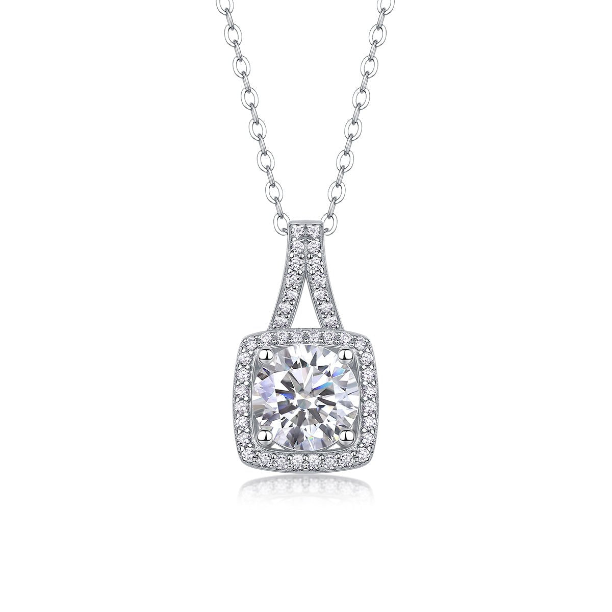 Small Square Diamond - Set With Top-quality Moissanite, Fashionable And Light Luxury Jewelry, Silver Pendant Necklace S925, Silver-plated Platinum - IVOIRART.COM