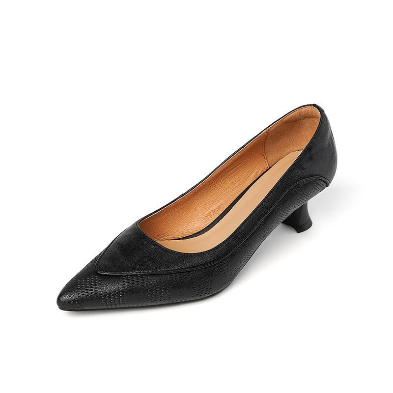 Soft Sheepskin Pointed Toe Stiletto Low-cut Shoes Women's Leather Shoes - IVOIRART.COM