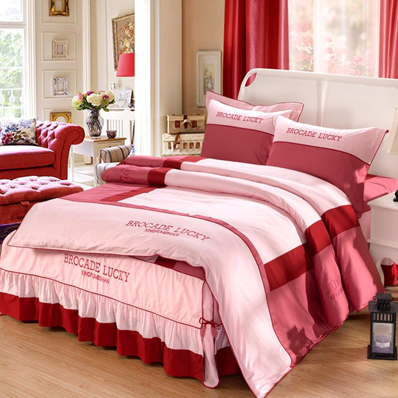 Solid color cotton bed skirt set of four - IVOIRART.COM