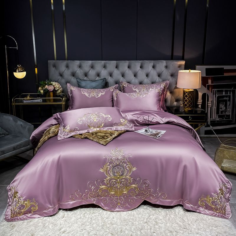 Solid Embroidered Satin Cotton Sheet - IVOIRART.COM
