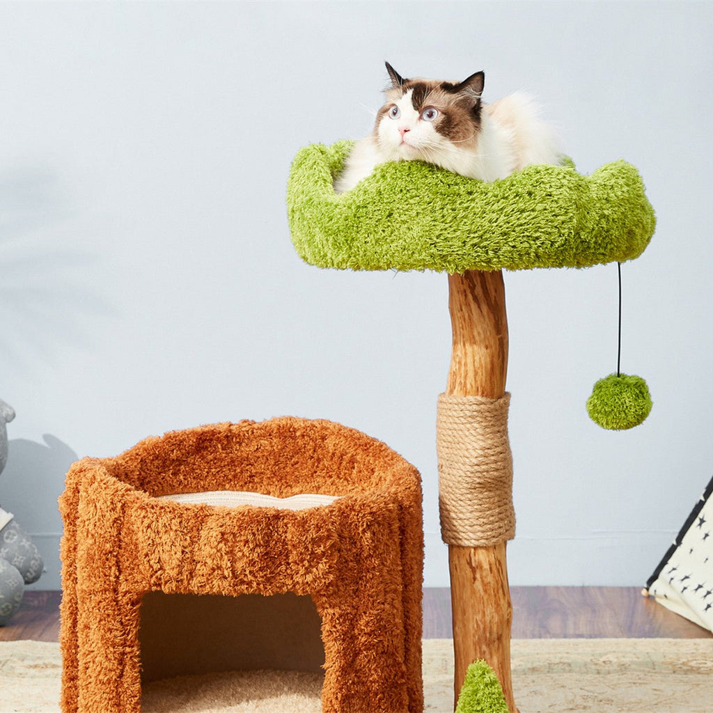 Solid Wood Cat Climbing Frame Integrated Sisal Toy - IVOIRART.COM