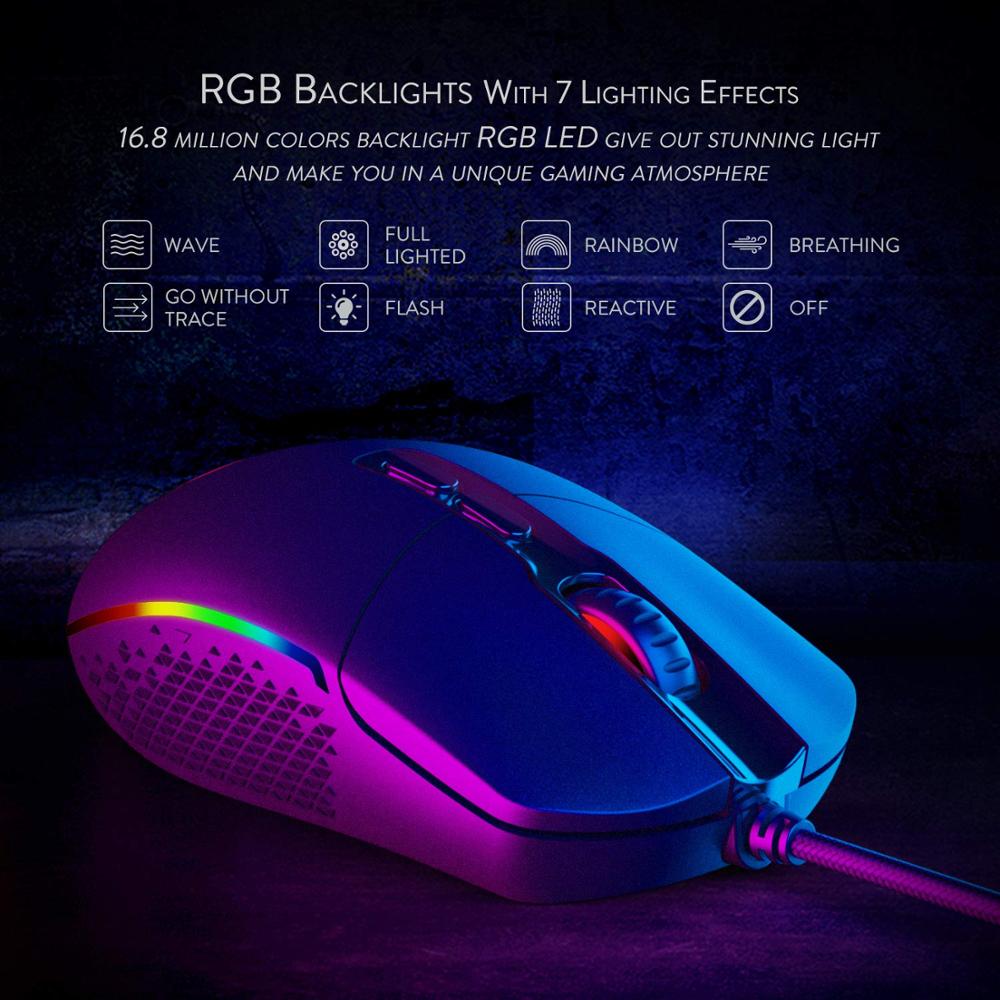 Souris de jeu filaire ergonomique noire avec 9 boutons, 5000 dpi et câble USB de 1,8 m - IVOIRART.COM