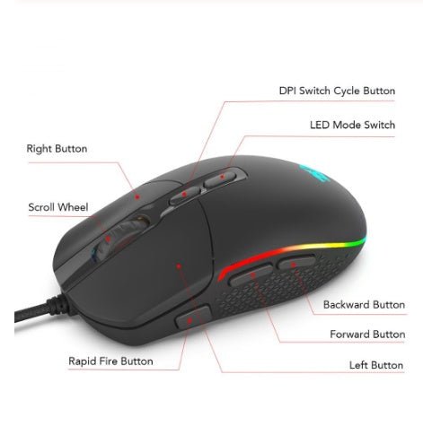 Souris de jeu filaire ergonomique noire avec 9 boutons, 5000 dpi et câble USB de 1,8 m - IVOIRART.COM