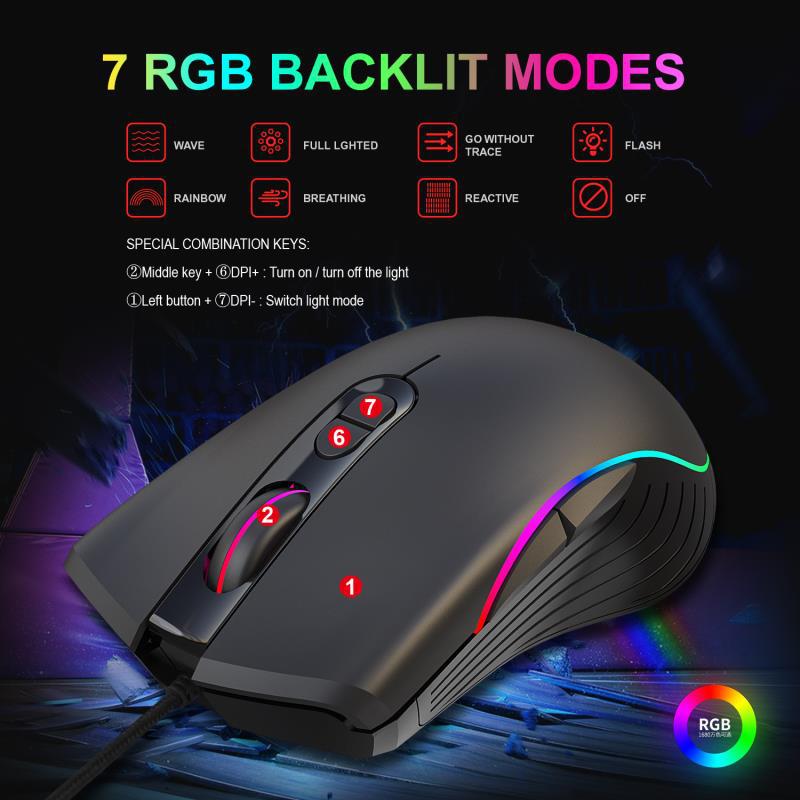 Souris de Jeu Filaire Lumineuse Ergonomique avec 7 Boutons et Résolution 6400 dpi - IVOIRART.COM
