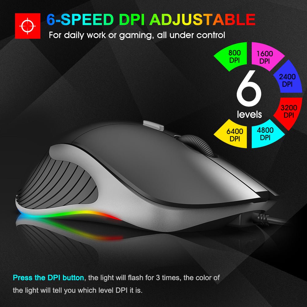Souris de Jeu LED Ergonomique 6400 DPI USB - Souris Filaire Haute Performance - IVOIRART.COM