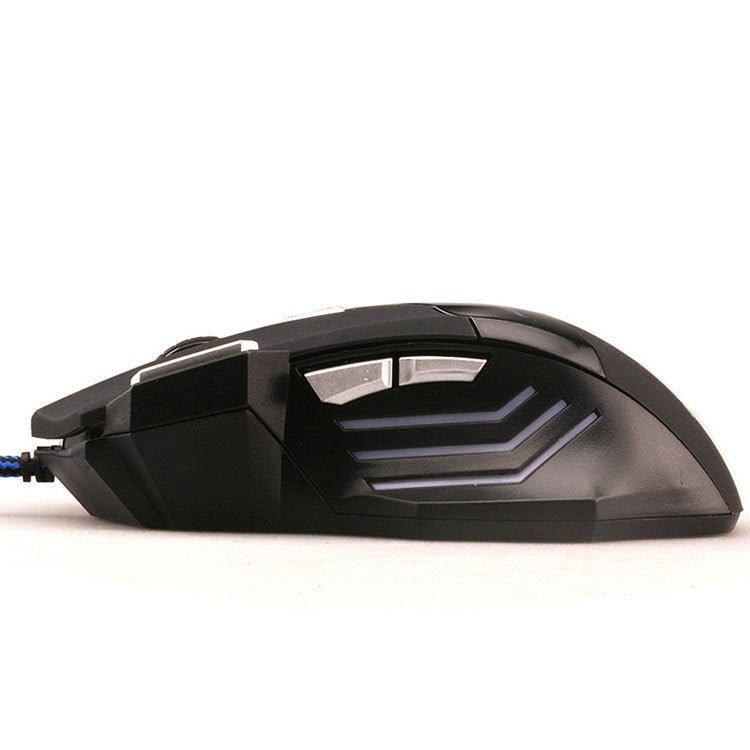 Souris de jeu USB avec 6 boutons, éclairage LED multicolore, fil tressé noir, modèle X3 de dimensions 130x85x40 mm - IVOIRART.COM