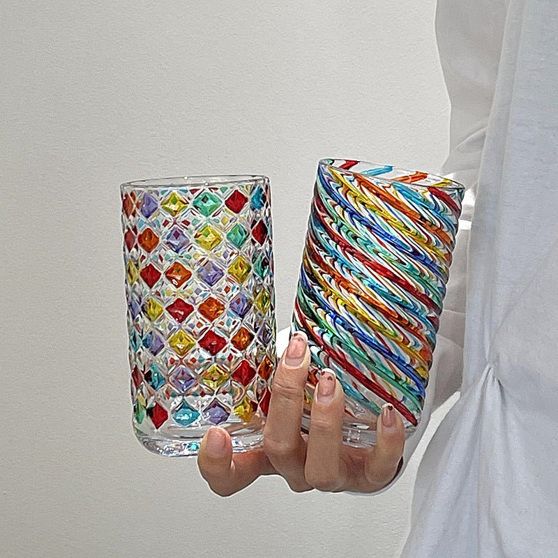 Special-interest Design Contrast Color Hand Painted Colorful Water Glass - IVOIRART.COM