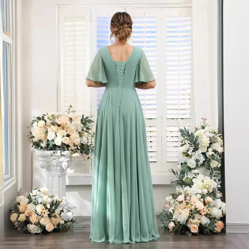 Split Mixed Satin Banquet Evening Long Dress - IVOIRART.COM