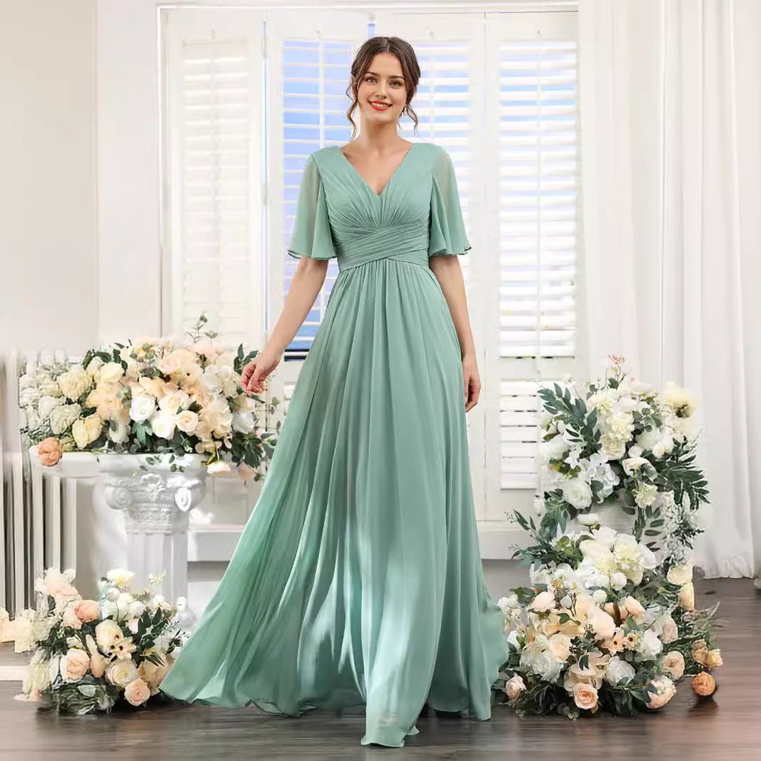 Split Mixed Satin Banquet Evening Long Dress - IVOIRART.COM