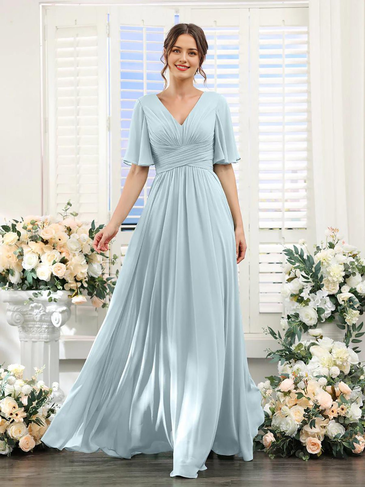 Split Mixed Satin Banquet Evening Long Dress - IVOIRART.COM