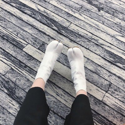 Split Toe Boots Women's Horseshoe High Heel Ankle Boots Pig Mid-leg Boots - IVOIRART.COM