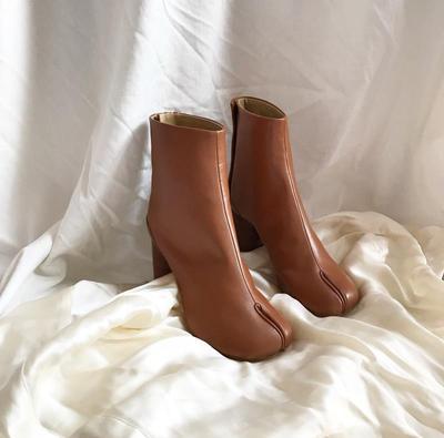 Split Toe Boots Women's Horseshoe High Heel Ankle Boots Pig Mid-leg Boots - IVOIRART.COM