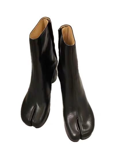 Split Toe Boots Women's Horseshoe High Heel Ankle Boots Pig Mid-leg Boots - IVOIRART.COM