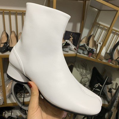 Split Toe Boots Women's Horseshoe High Heel Ankle Boots Pig Mid-leg Boots - IVOIRART.COM