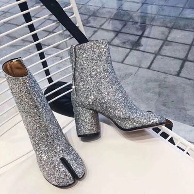 Split Toe Boots Women's Horseshoe High Heel Ankle Boots Pig Mid-leg Boots - IVOIRART.COM