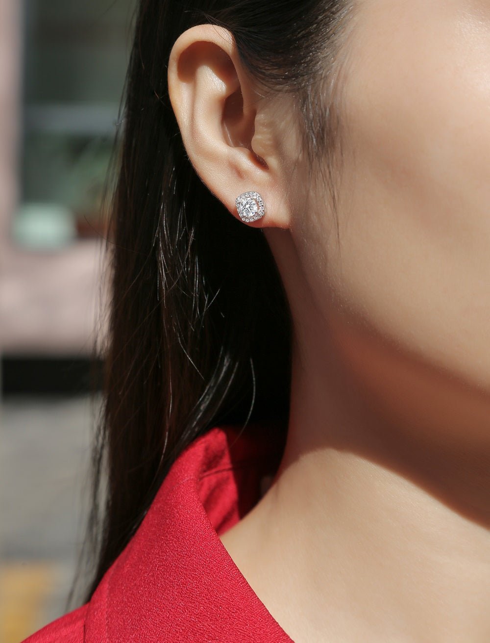 Square-shaped Stud Earrings - Set With 0.5-carat Top-quality Moissanite S925 Silver And Platinum-plated Stud Earrings, A Fashionable And Trendy Accessory That Can Be Tested With A Diamond Pen - IVOIRART.COM