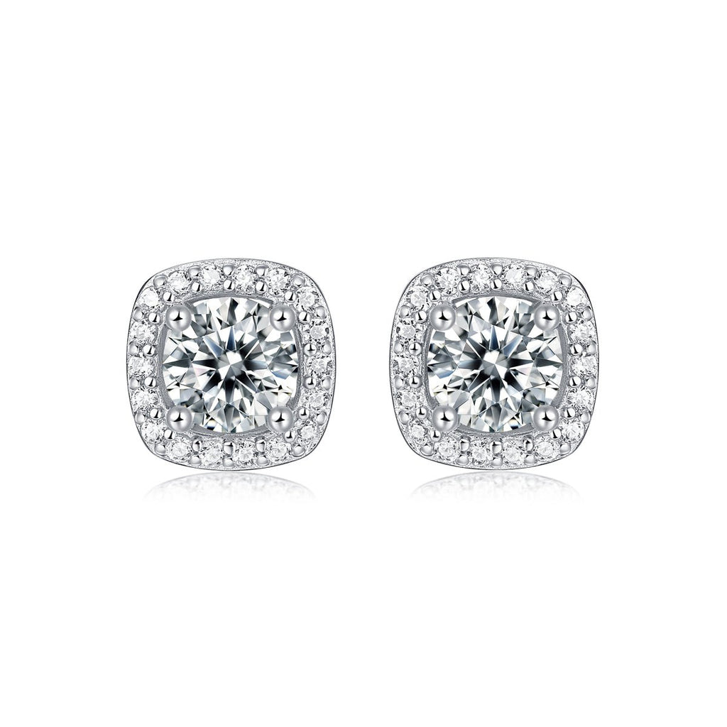 Square-shaped Stud Earrings - Set With 0.5-carat Top-quality Moissanite S925 Silver And Platinum-plated Stud Earrings, A Fashionable And Trendy Accessory That Can Be Tested With A Diamond Pen - IVOIRART.COM