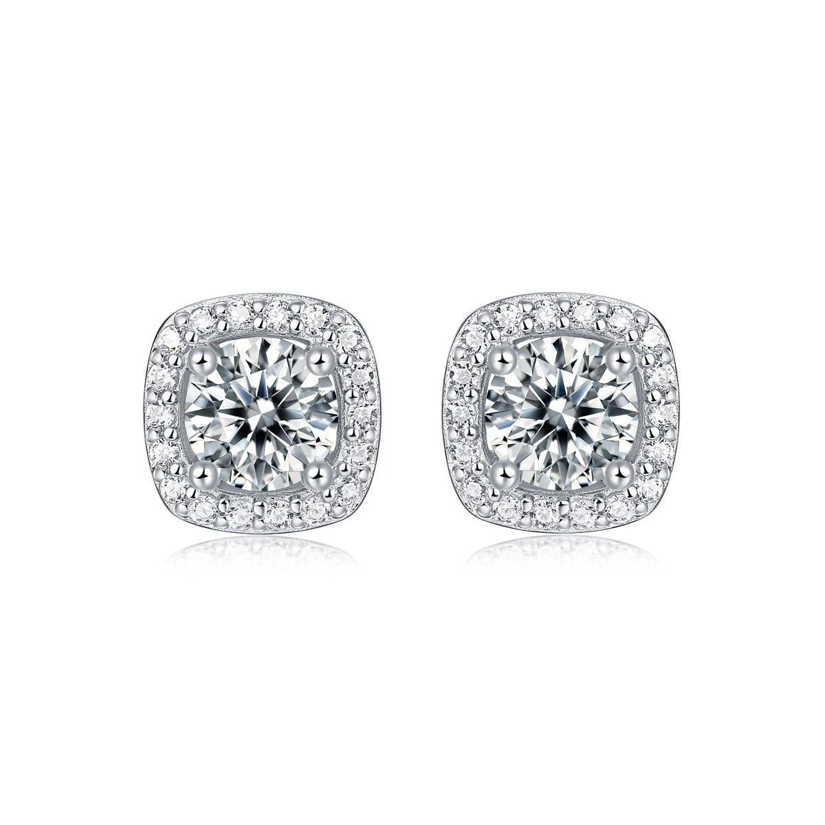 Square-shaped Stud Earrings - Set With 0.5-carat Top-quality Moissanite S925 Silver And Platinum-plated Stud Earrings, A Fashionable And Trendy Accessory That Can Be Tested With A Diamond Pen - IVOIRART.COM