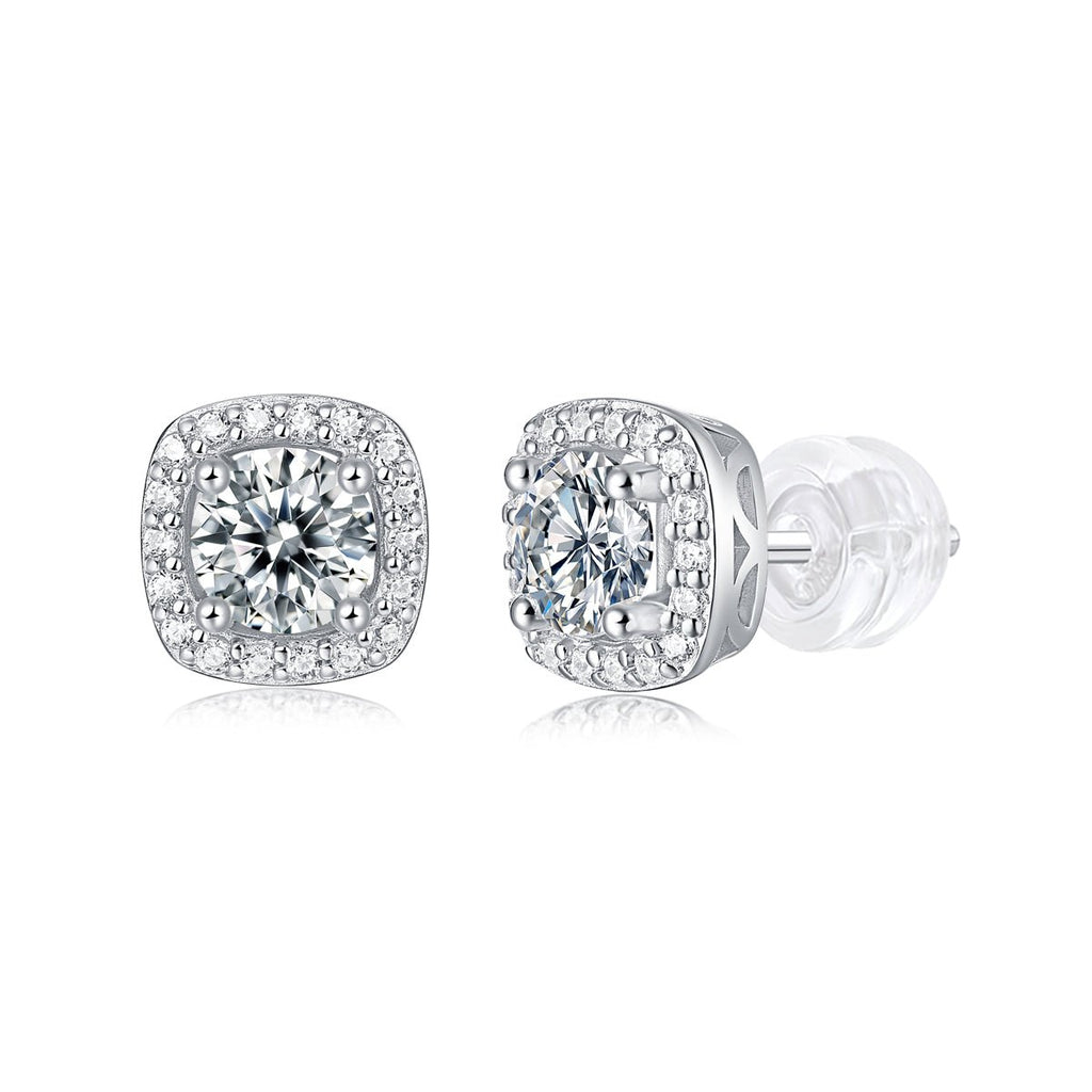Square-shaped Stud Earrings - Set With 0.5-carat Top-quality Moissanite S925 Silver And Platinum-plated Stud Earrings, A Fashionable And Trendy Accessory That Can Be Tested With A Diamond Pen - IVOIRART.COM