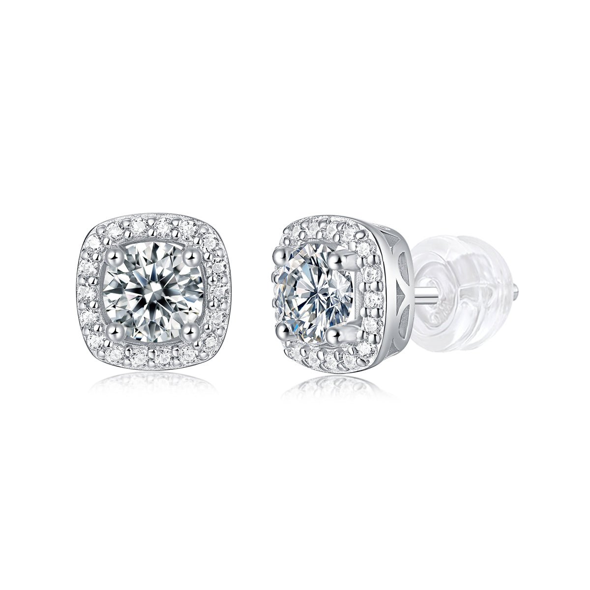 Square-shaped Stud Earrings - Set With 0.5-carat Top-quality Moissanite S925 Silver And Platinum-plated Stud Earrings, A Fashionable And Trendy Accessory That Can Be Tested With A Diamond Pen - IVOIRART.COM