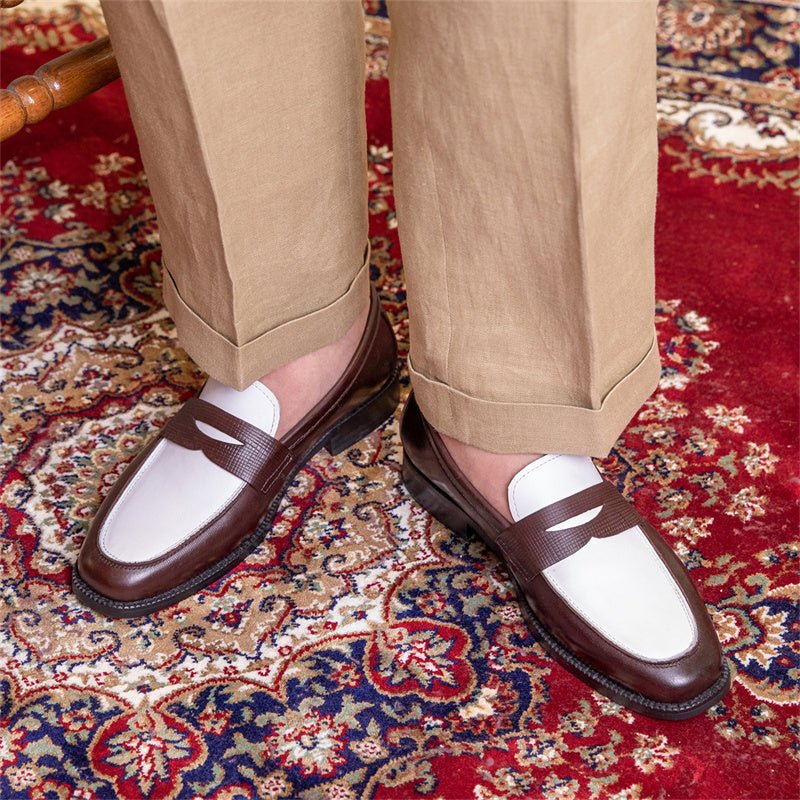 Square Toe Men's Fashion Leather Color Block Casual Shoes - IVOIRART.COM