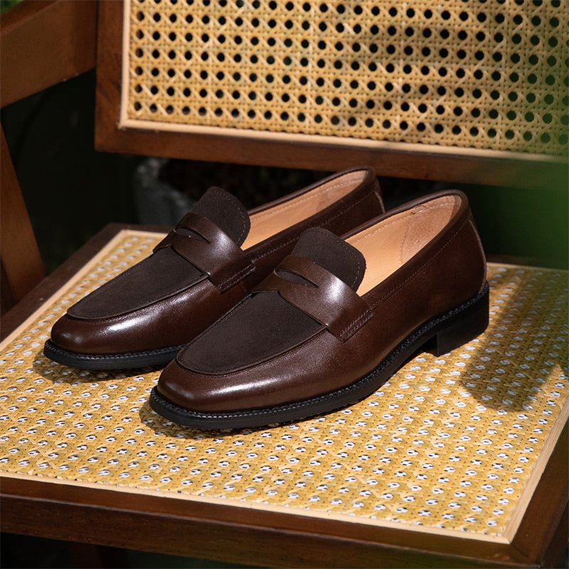 Square Toe Men's Fashion Leather Color Block Casual Shoes - IVOIRART.COM
