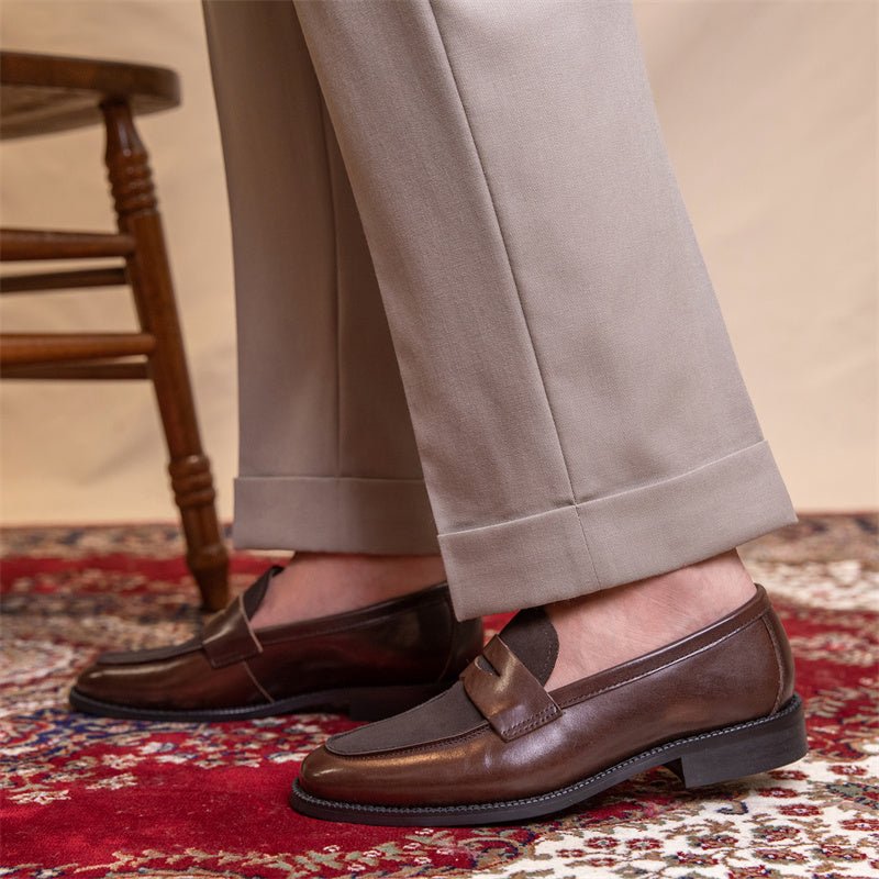 Square Toe Men's Fashion Leather Color Block Casual Shoes - IVOIRART.COM