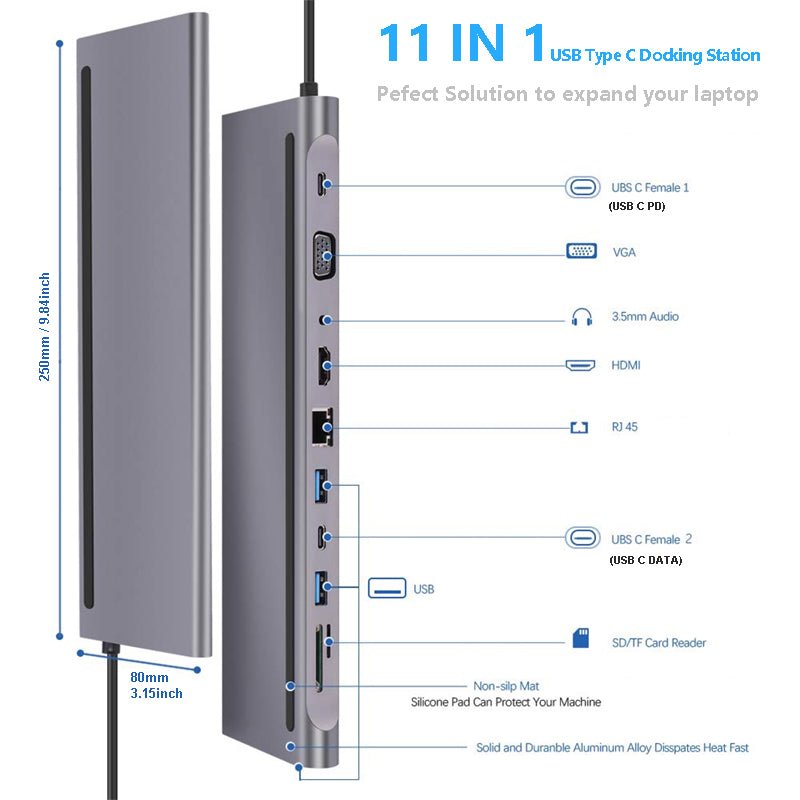 Station d’accueil d’extension pour ordinateur portable | Hub multifonction 11 en 1 - IVOIRART.COM