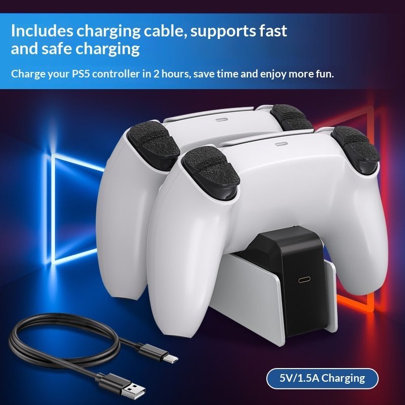 Station de Charge Double pour Manettes PS5 — Recharge Rapide, USB Inclus NoirXL+ - IVOIRART.COM