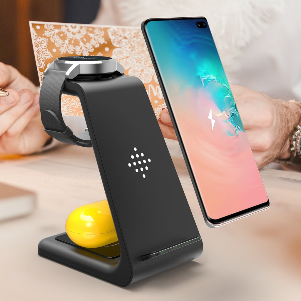 Station de Charge Rapide 3 - en - 1 avec Support sans Fil pour Téléphone - IVOIRART.COM