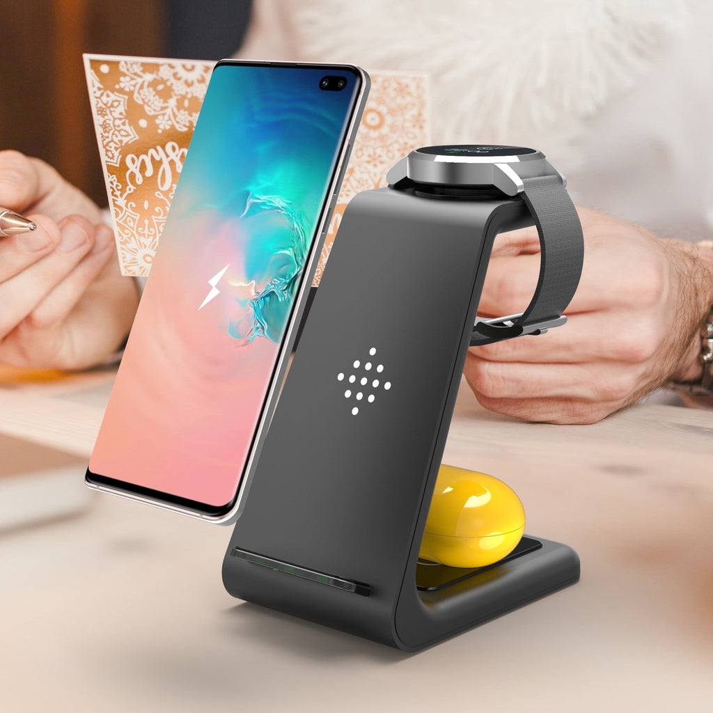 Station de Charge Rapide 3 - en - 1 avec Support sans Fil pour Téléphone - IVOIRART.COM