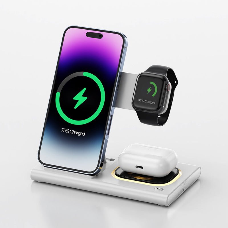 Station de Charge Sans Fil 3 EN 1 15W avec Luminaire de Bureau Magnétique et Support de Recharge Rapide Iwatch Personnalisable - IVOIRART.COM